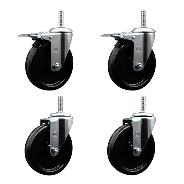 Service Caster 5 Inch Phenolic Swivel 58 Inch Threaded Stem Caster Set 2 Total Lock Brakes SCC-TSTTL20S514-PHS-58212-2-S-2 - main